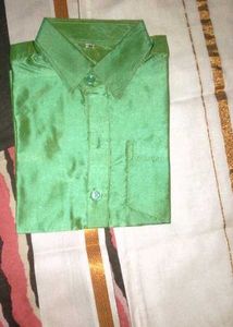 Green Silk Shirt Traditional Kerala Dhoti