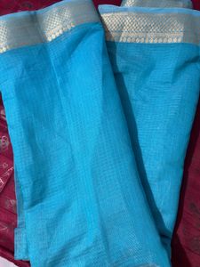 Elegant light Blue Saree with Golden Border