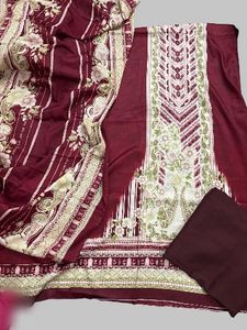 unstiched Elegant Maroon Printed suit Set