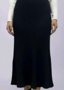 Black Ribbed Midi Skirt