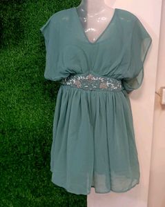 Embellished Chic Green Mini Dress