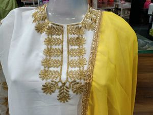 Beautiful White &amp; Yellow Kurta Set