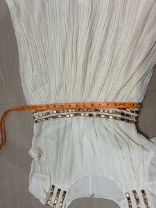 Elegant White Pleated Midi Dress