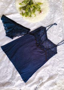 Elegant Navy Lace Chemise & Panty Set
