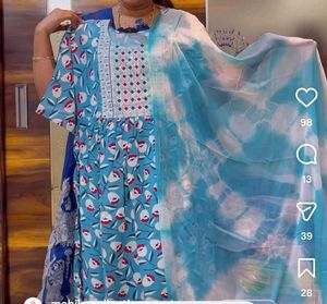 Beautiful Blue Floral Kurta Set with Dupatta