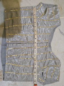 Sparkling Grey Blouse with Gold Sequins