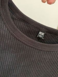 Ribbed Black Crew Neck Top