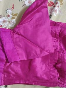 Vibrant Pink Silk Blouse with Embellished Border