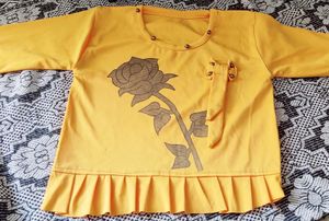 Yellow Rose Print Long Sleeve Top