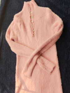 Pink Fuzzy Mini Sweater Dress