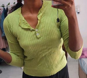 Lime Green Ribbed Henley Top