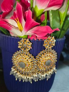 Elegant Grey Stone Jhumkas