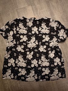 Black Floral Print Button-Up Shirt