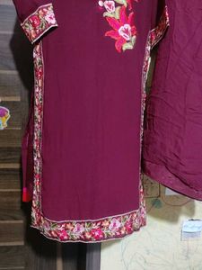 Maroon Embroidered Kurta Set