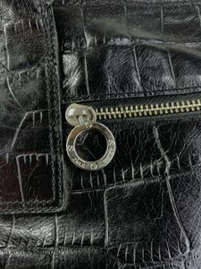 SSAMZIE Vintage Black Croc-Embossed Shoulder Bag