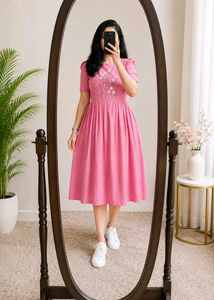 Chic Pink Embroidered Midi Dress_XL