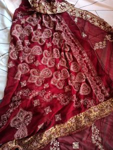 Maroon &amp; Gold Embroidered Saree