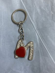Letter M Keychain with Heart Charm