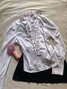 Chic Ruffled White Button-Up Shirt