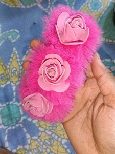 Fuzzy Pink Headband with Roses