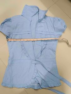Light Blue Ruffle Wrap Korean Top