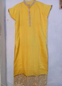 Yellow Kurti with Embroidered Border