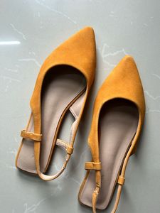 Combo Mustard Yellow Suede Flats and black heels