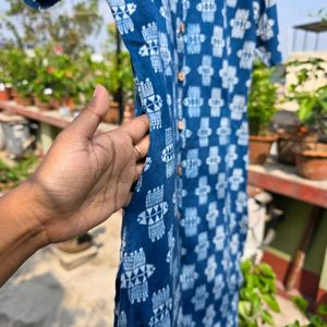 Blue Fish Print Cotton Kurta