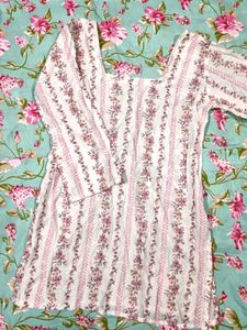 Beautiful White Kurta with Pink Floral Print