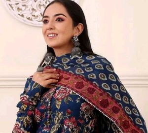 Mulmul Floral Kurta Set with Dupatta
