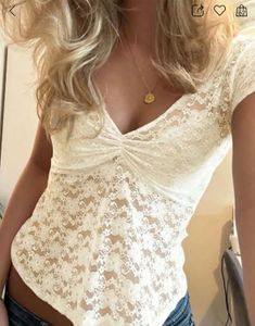 Chic Lace V-Neck White Top