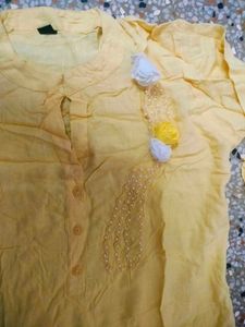 Yellow Kurti with Floral Detail