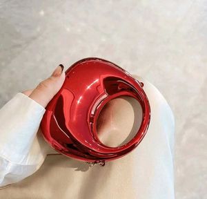 Red Metallic Circle Handle Bag