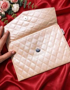 💖 Plum Golden Beige Quilted Envelope Clutch Walle