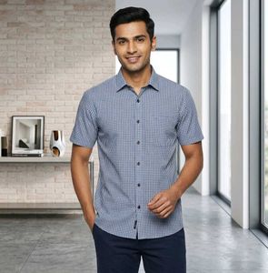 Peter England Men's Checked Half Sleeve Shirt - Nu