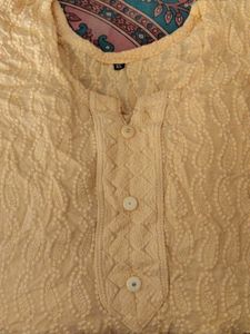 Yellow Embroidered Chikankari Work  Straight Kurta