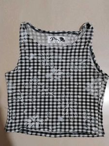 Black & White Gingham Floral Crop Top