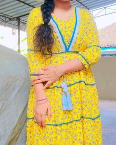 Yellow Floral Tiered Midi Dress