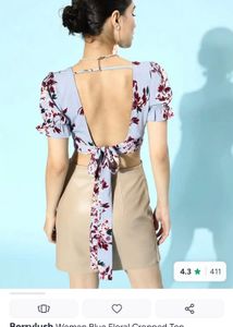 Blue Floral Square Neck Crop Top
