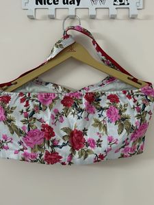Backless Floral Print Halter Neck padded Blouse
