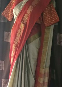 New ElegantCottonSilk BeizeWithMaroonBorder Saree