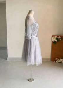 Elegant Grey Lace Tulle Dress