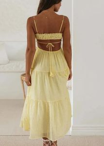 Yellow Tiered Maxi Dress with Tassels