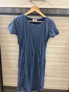 Blue Textured Short Sleeve Dress