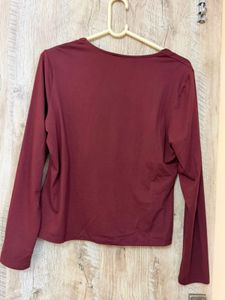 Maroon Square Neck Long Sleeve Top