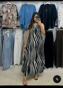 Stylish Black &amp; White Striped Maxi Dress