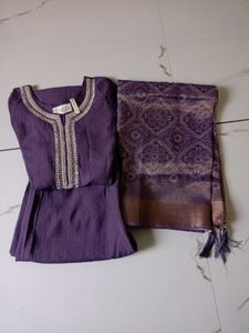 Elegant Purple Kurta Pair with Dupatta (Size - M)
