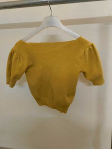 Mustard Yellow Ruched Square Neck Top