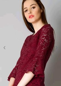 Red Lace Bell Sleeve Top