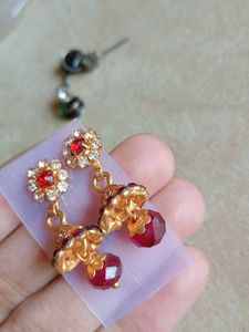 Traditional Indian Earrings with Red Stones